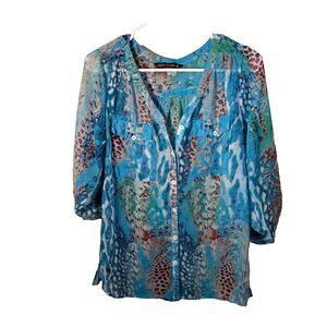 Mushka by Sienna Rose Blouse Women's Small V-Neck Button Up Artsy Top Shirt
